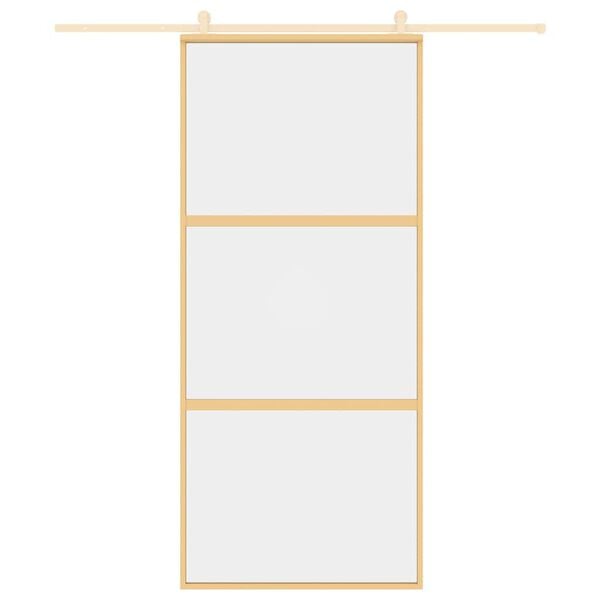 vidaXL Sliding Door Gold 90x205 cm Clear ESG Glass and Aluminium