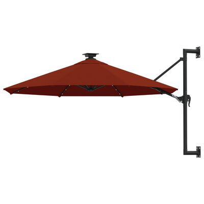 vidaXL Wall-mounted Parasol with LEDs and Metal Pole 300 cm Terracotta