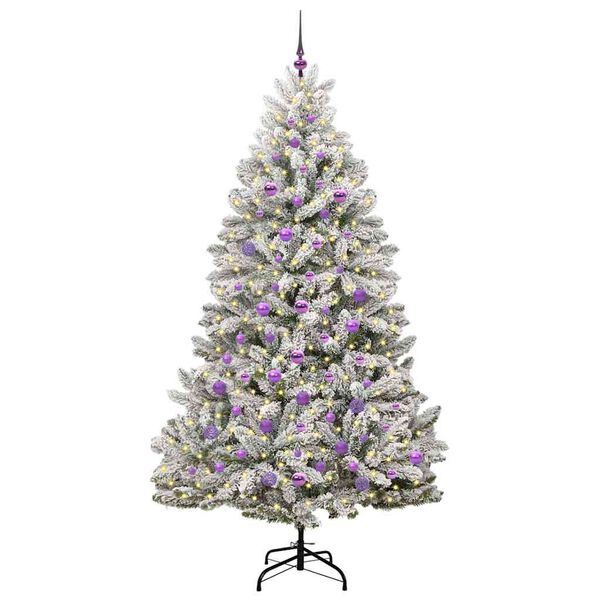 vidaXL Artificial Christmas Tree Green and White 210 cm PVC and Metal