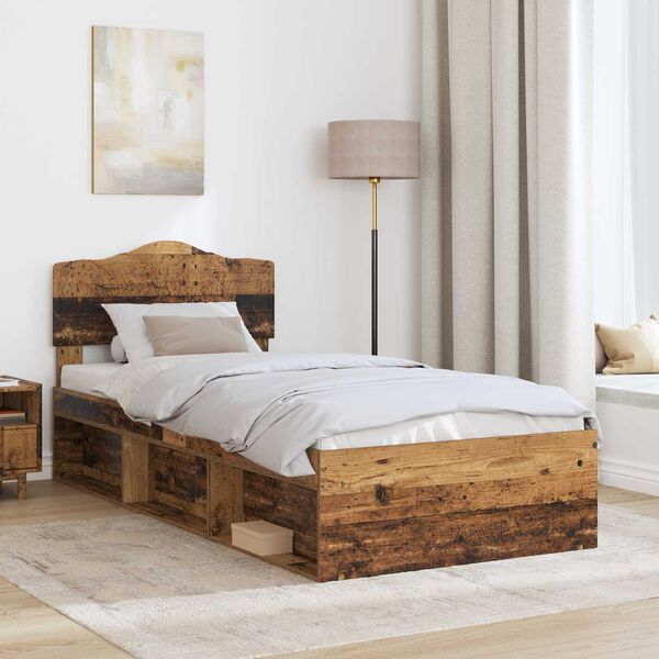vidaXL Bed Frame with Headboard Old Wood 100 x 200 cm Solid Pine Wood