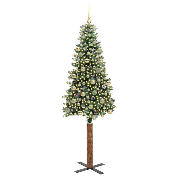 vidaXL Slim Christmas Tree Green 210 cm PVC and Solid Pine wood