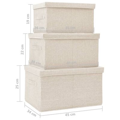 vidaXL Stackable Storage Box Set of 3 Piece Fabric Cream