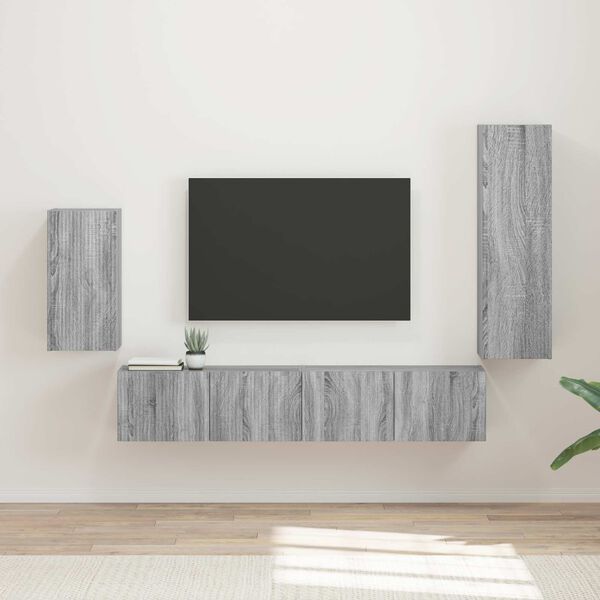vidaXL TV Cabinet Set Wall-mounted 4 pcs Grey Sonoma Engineered Wood