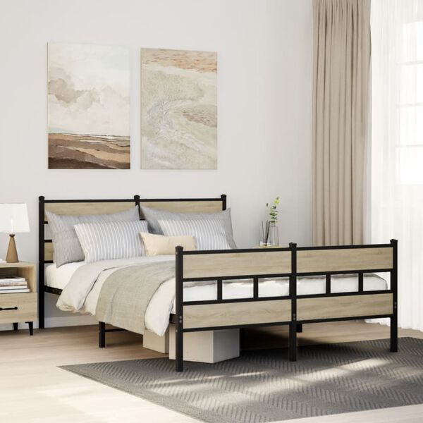 vidaXL Metal Bed Frame without Mattress Sonoma Oak 160x200 cm