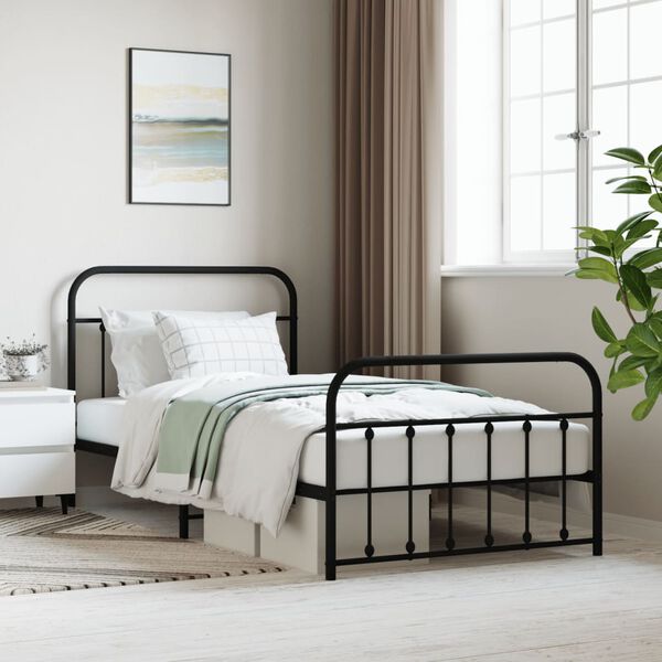 vidaXL Metal Bed Frame without Mattress with Footboard Black 107x203cm