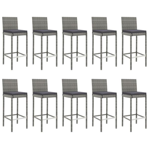 vidaXL 11 Piece Garden Bar Set with Cushions Grey Poly Rattan