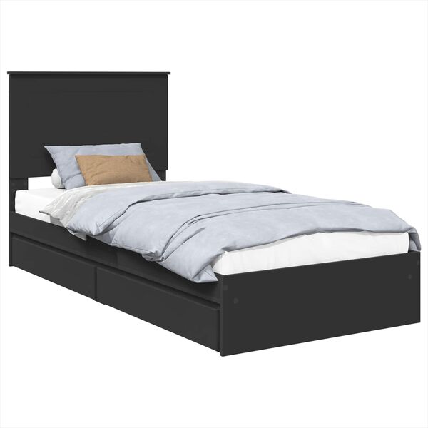 vidaXL Storage Bed with Headboard Black 100 x 200 cm Engineered Wood