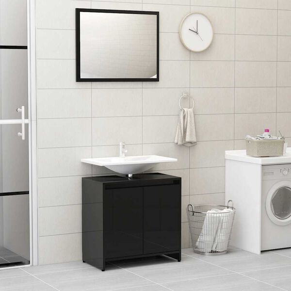 vidaXL Bathroom Furniture Set High Gloss Black Engineered Wood