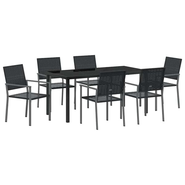 vidaXL Garden Dining Set 7 pcs Black PE Rattan