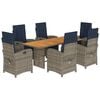 vidaXL 7 Piece Garden Dining Set with Cushions Grey Poly Rattan