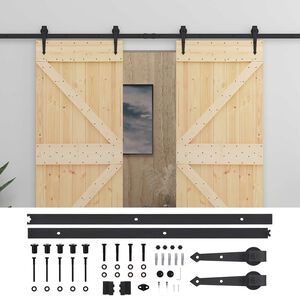 vidaXL Sliding Door 2 pcs Natural and Black Solid Pine Wood