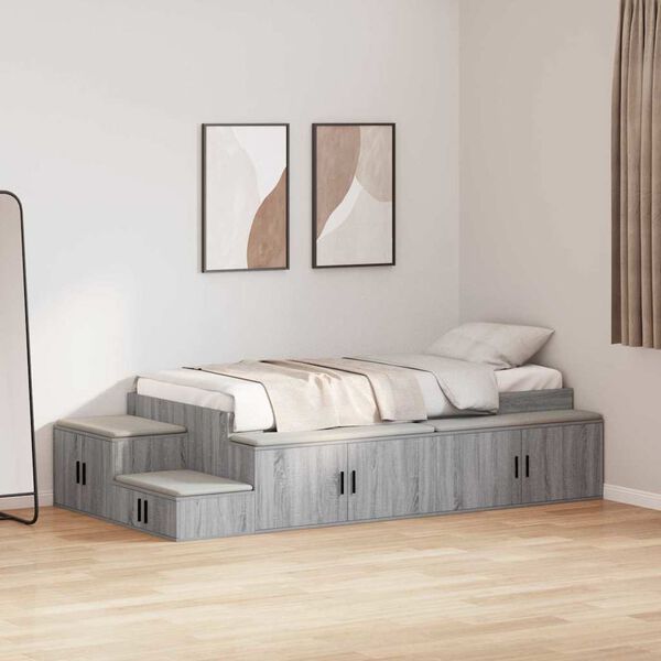 vidaXL Storage Bed Frame Grey Sonoma 80 cm Engineered Wood