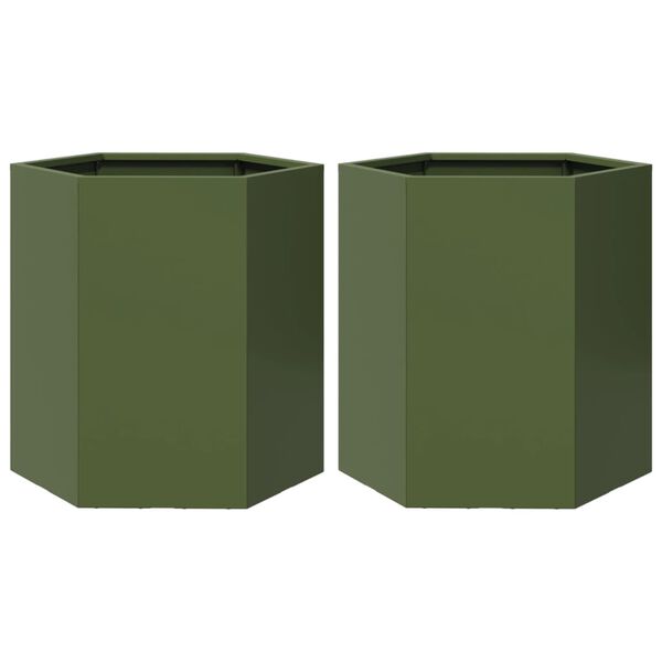 vidaXL Garden Planter 2 pcs Olive Green Hexagon 46x40x45 cm Steel