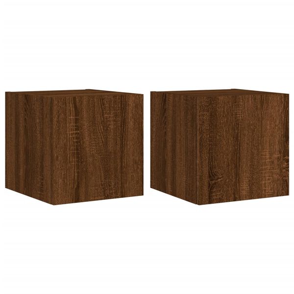vidaXL TV Wall Cabinets with LED Lights 2 pcs Brown Oak 30.5x35x30 cm