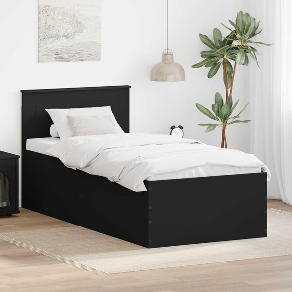 vidaXL Bed Frame with Headboard Black 90 x 190 cm Engineered Wood