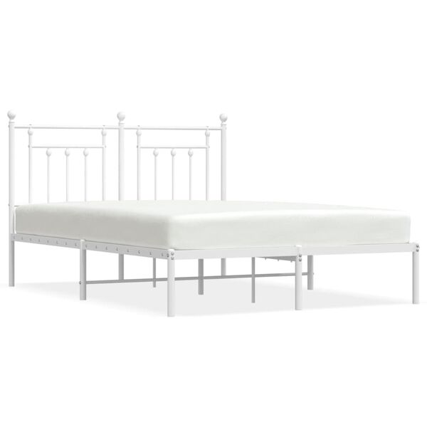 vidaXL Metal Bed Frame without Mattress with Headboard White 140x200cm