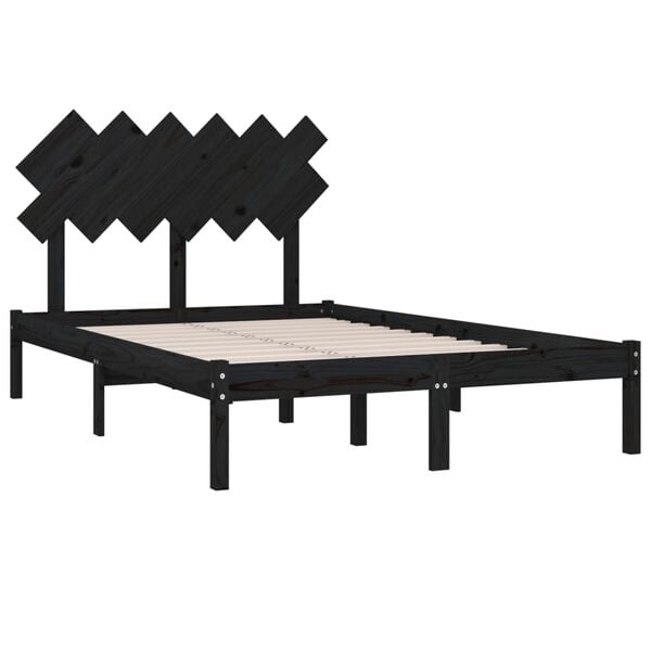 vidaXL Bed Frame without Mattress Black 135x190 cm Double Solid Wood