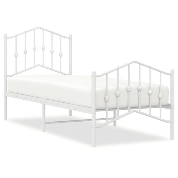 vidaXL Metal Bed Frame without Mattress with Footboard&nbsp;White 75x190cm