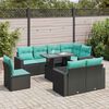 vidaXL 9 Piece Garden Sofa Set with Cushions Black Poly Rattan Acacia