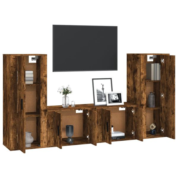 vidaXL 4 Piece TV Cabinet Set Smoked Oak Engineered Wood
