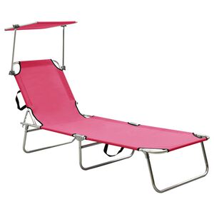 vidaXL Folding Sun Lounger with Canopy Steel Magento Pink