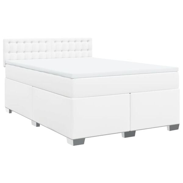 vidaXL Box Spring Bed with Mattress White 140x200 cm Faux Leather