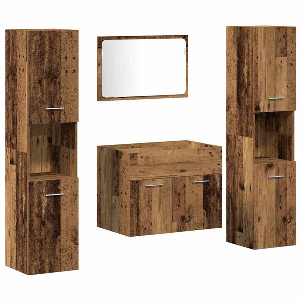 vidaXL Bathroom Furniture Set with Door 4 pcs Old Wood Engineered Wood