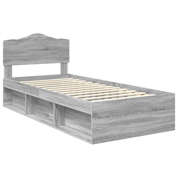 vidaXL Bed Frame Grey Sonoma 100 x 200 cm Solid Pine Wood