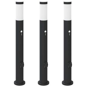 vidaXL Bollard Lights with Sensor&Outlet 3pcs 80 cm Stainless Steel IP44
