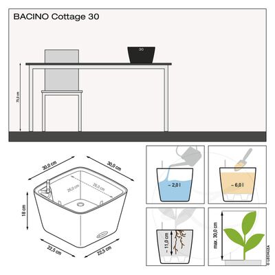 LECHUZA Planter BACINO Cottage ALL-IN-ONE 30x30 cm White