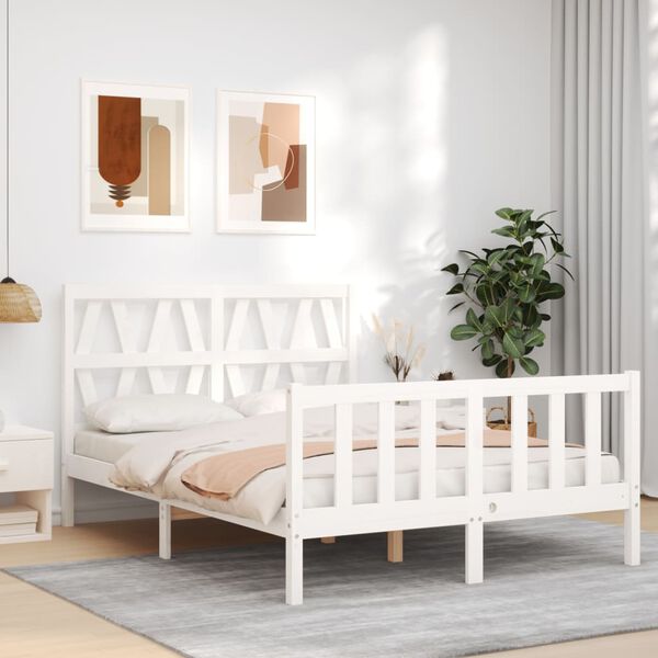 vidaXL Bed Frame without Mattress White Small Double Solid Wood Pine