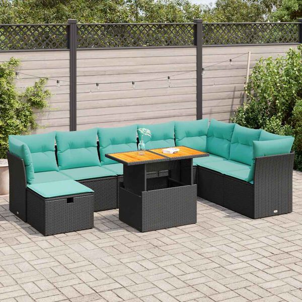 vidaXL 9 Piece Garden Sofa Set with Cushions Grey Poly Rattan Acacia