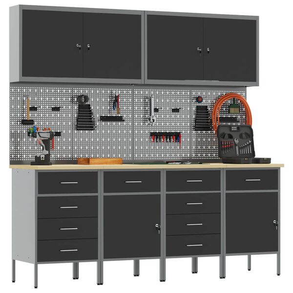 vidaXL Work Cabinet with Drawer 10 pcs Black Engineered Wood and Steel