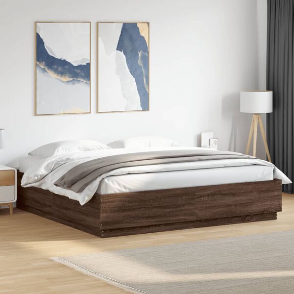 vidaXL Bed Frame with LED without Mattress Brown Oak 180x200 cm Super King