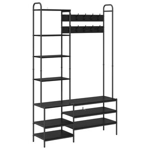 vidaXL Coat Stand with Shoes Bench Black Oak 120.5 x 34 x 190 cm