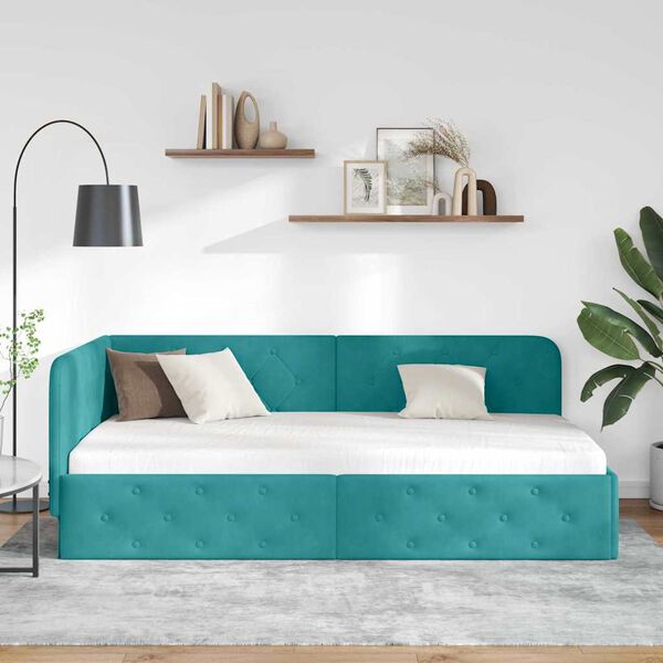 vidaXL Corner Bed Frame with Headboard Turquoise 100 x 200 cm Velvet