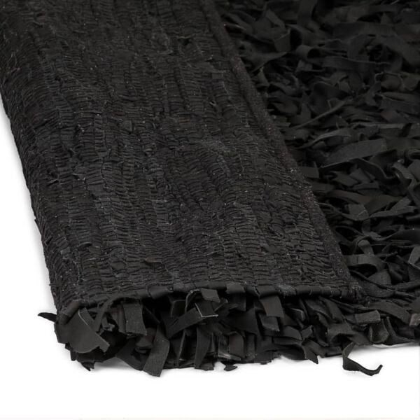 vidaXL Shaggy Rug Genuine Leather 120x170 cm Black