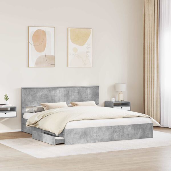 vidaXL Storage Bed Concrete Grey 180 x 200 cm Engineered Wood