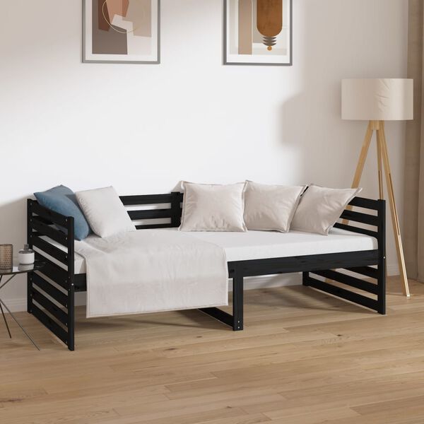 vidaXL Day Bed without Mattress Black 90x190cm Solid Wood Pine