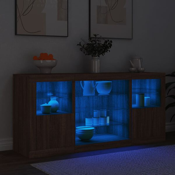 vidaXL Sideboard with LED Lights Brown Oak 142.5x37x67 cm