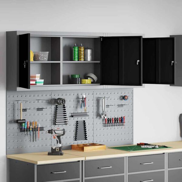 vidaXL Tool Cabinet Set with Shelf 5 pcs Black Powder-Coated Steel