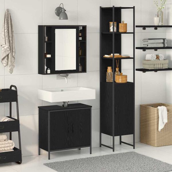 vidaXL Bathroom Vanity Units with Shelf 3 pcs Black Engineered wood