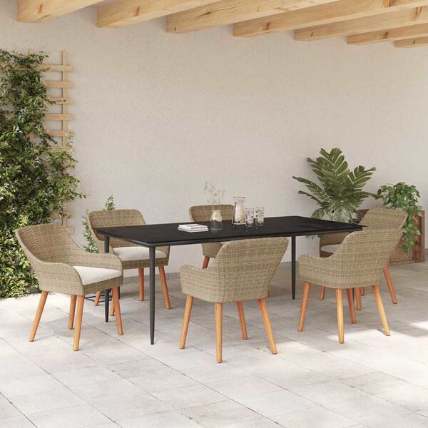 vidaXL Garden Dining Set with Cushion 7 pcs Beige Poly Rattan
