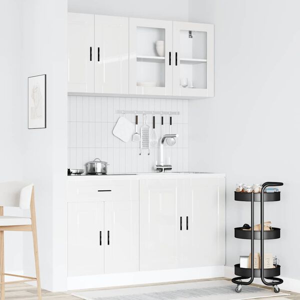 vidaXL 4 Piece Kitchen Cabinet Set Porto High Gloss White Engineered Wood