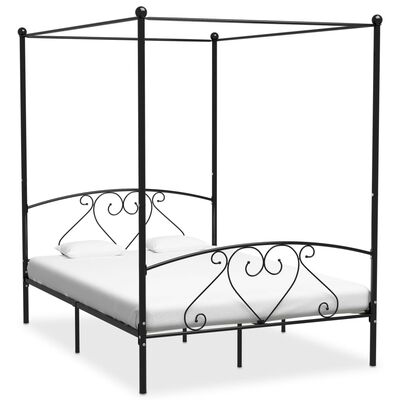 vidaXL Canopy Bed Frame Black Metal 140x200 cm