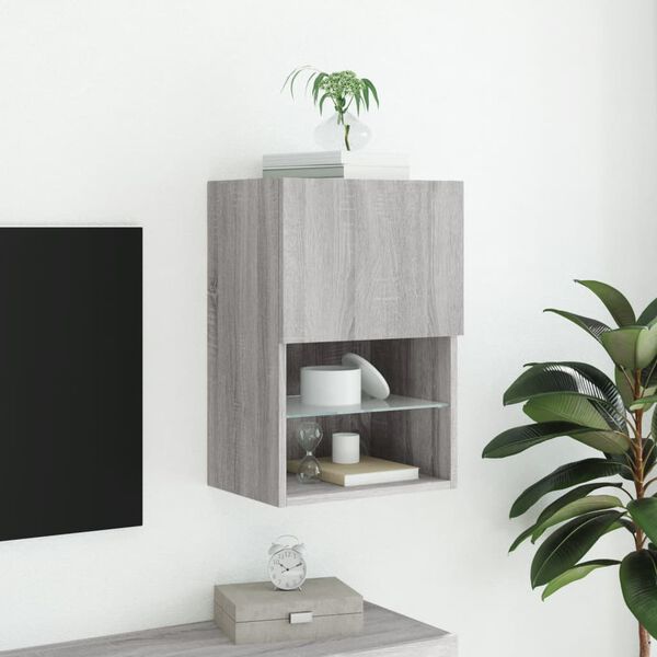 vidaXL TV Cabinet with LED Lights Grey Sonoma 40.5x30x60 cm