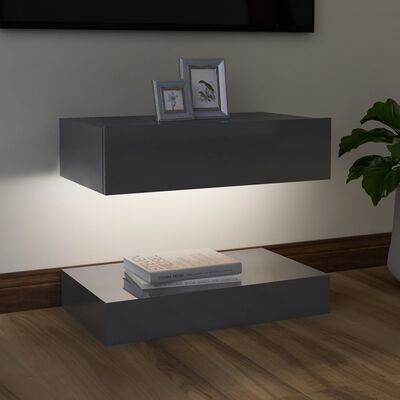 vidaXL TV Cabinet with LED Lights High Gloss Grey 60x35 cm