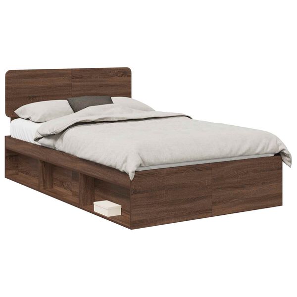 vidaXL Bed Frame with Headboard Brown Oak 120 x 200 cm Solid Pine Wood