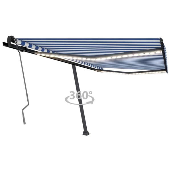vidaXL Manual Retractable Awning with LED 400x350 cm Blue and White