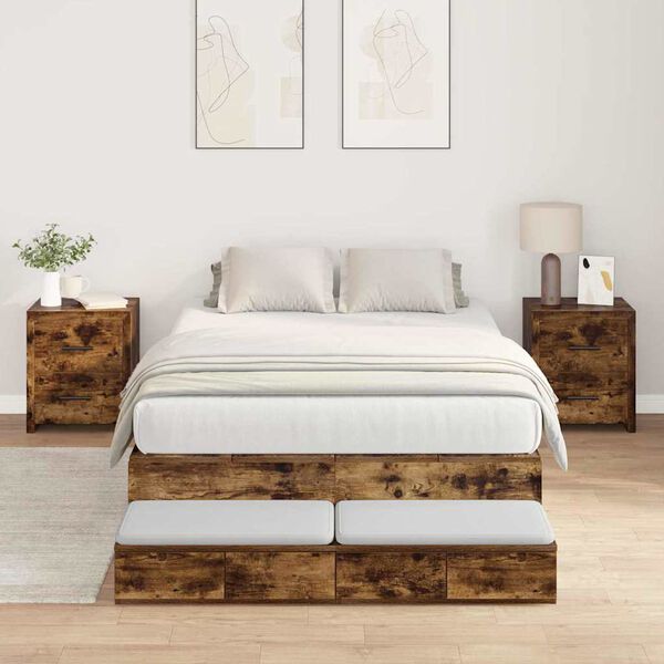vidaXL Storage Bed Frame with Drawer Smoked Oak 120 cm Engineered Wood